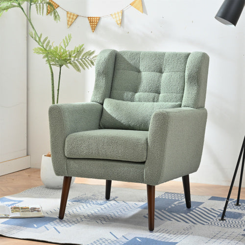 Modern Upholstered Chairs, Teddy Fabric Living Room Chairs, Comfortable Reading Chairs, Medieval Decorative Chairs, Chaise Longues Armchairs For Living Room Bedrooms - Light Green