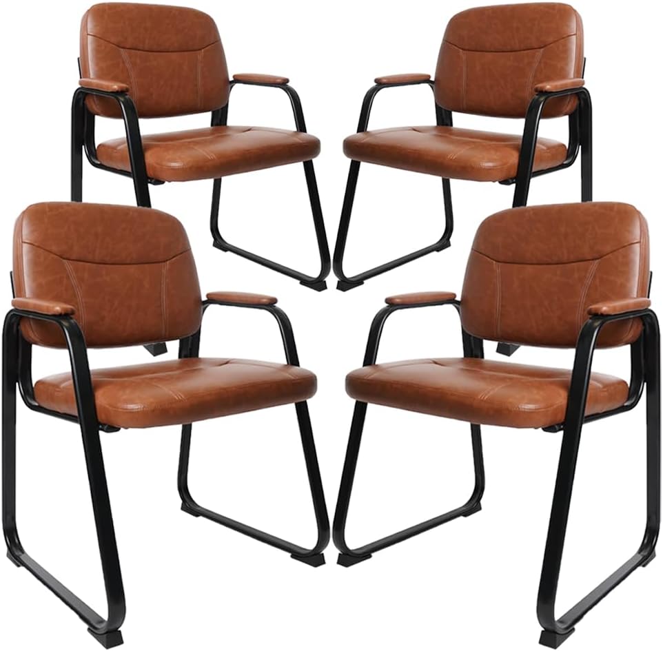 Big & Tall 400 lbs Waiting Room Guest Chair, Leather Office Reception Chair No Wheels with Padded Arms for Elderly Home Desk