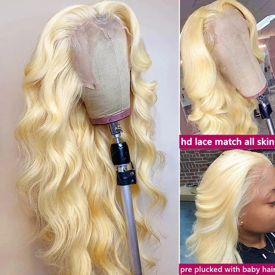 Blonde 613 13x6 Lace Frontal Wigs Pre plucked Body Wave Human Hair Wigs HD 613 Lace Front Human Hair Wigs For Women Can Be Dyed