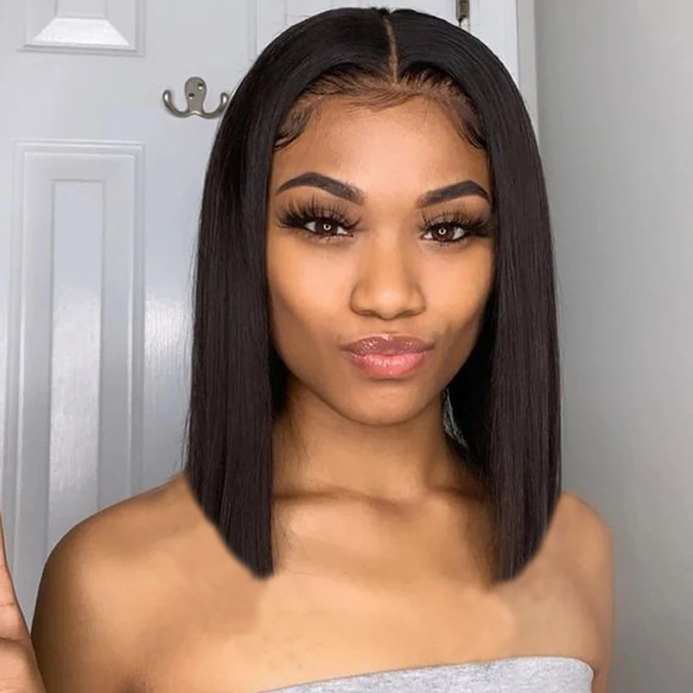 BB face Human Hair Bob Wigs 13x4 HD Lace Front Human Hair Wigs For Women Pre pucked Brazilian Straight Bob Lace Front Wigs 180%
