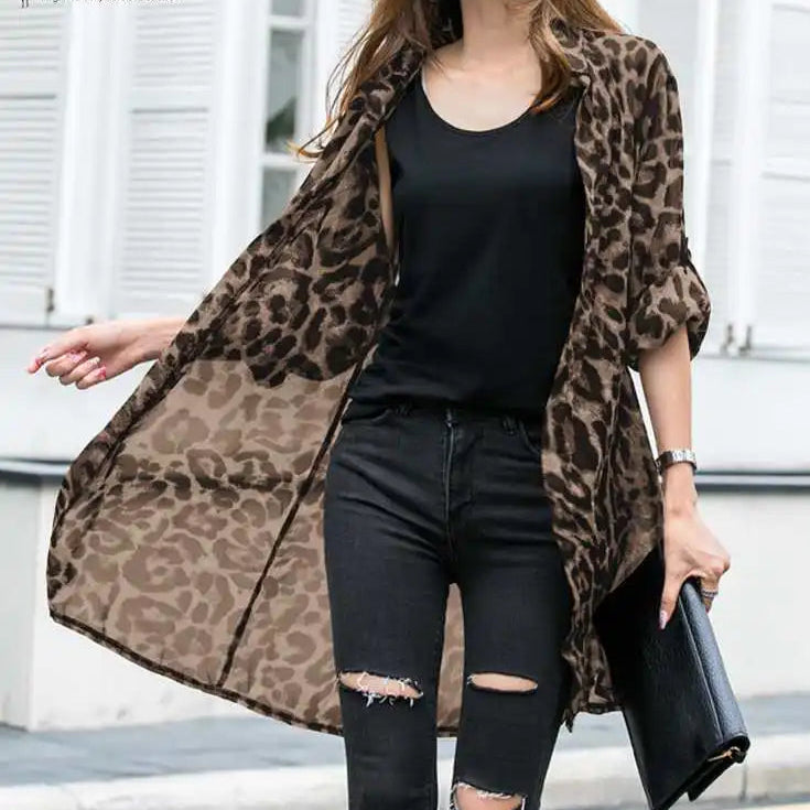 Fashion Leopard Print Cardigans Women's Summer Cover-Up Blouses ZANZEA 2024 Casual Long Kimono Cape Female Lapel Tunic Chemise