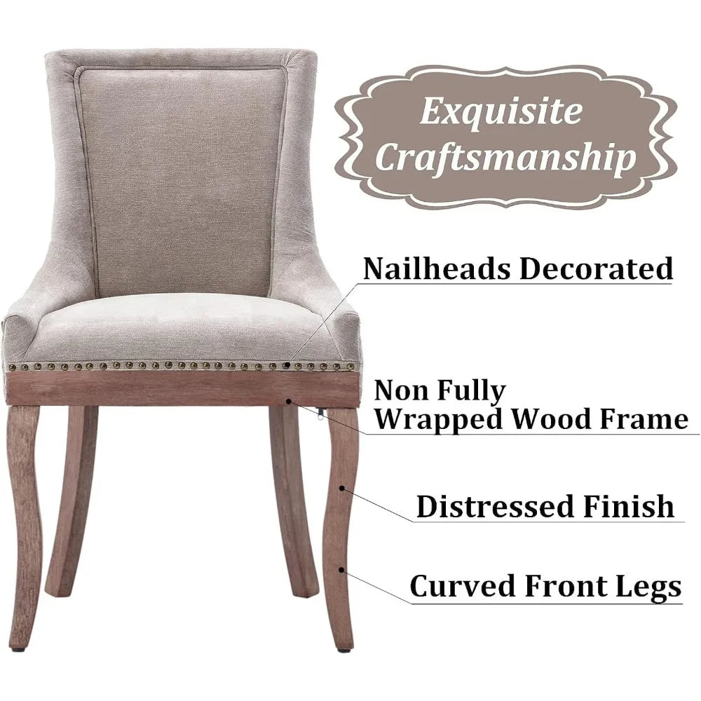 Abric Vintage Upholstered Side Chairs Set of 6, Farmhouse Solid Wood Kitchen Dining Room Chairs with Nailheads Legs