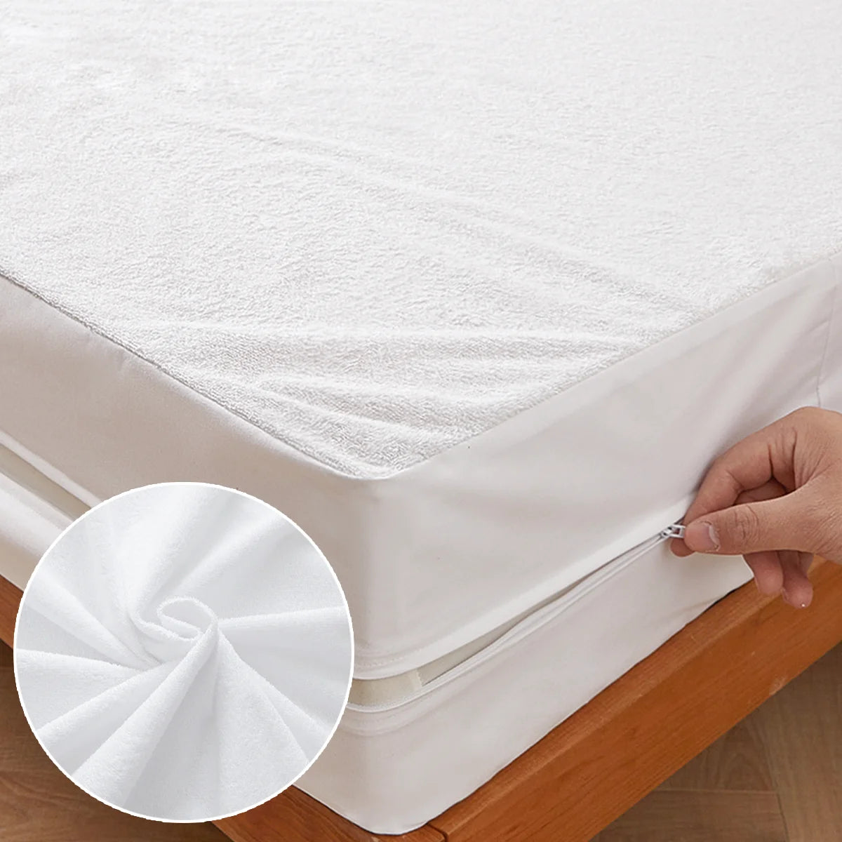 Waterproof Mattress Cover with Zipper, Ultra Soft Terry Surface, Thick Mattress Protector for Single or Double Bed