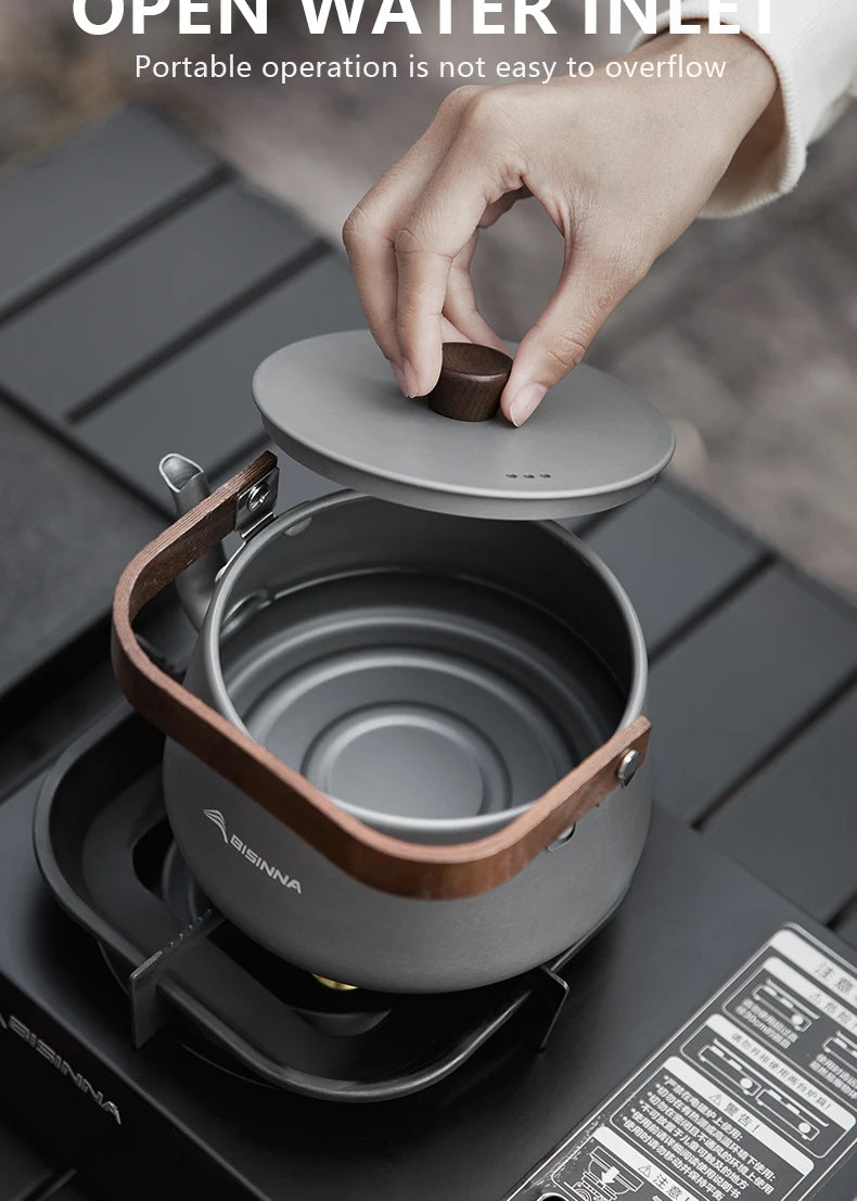 BISINNA 1.1L Camping Water Kettle Lightweight Portable Aluminum Alloy Teapot Outdoor Tourism Picnic Hiking Cookware