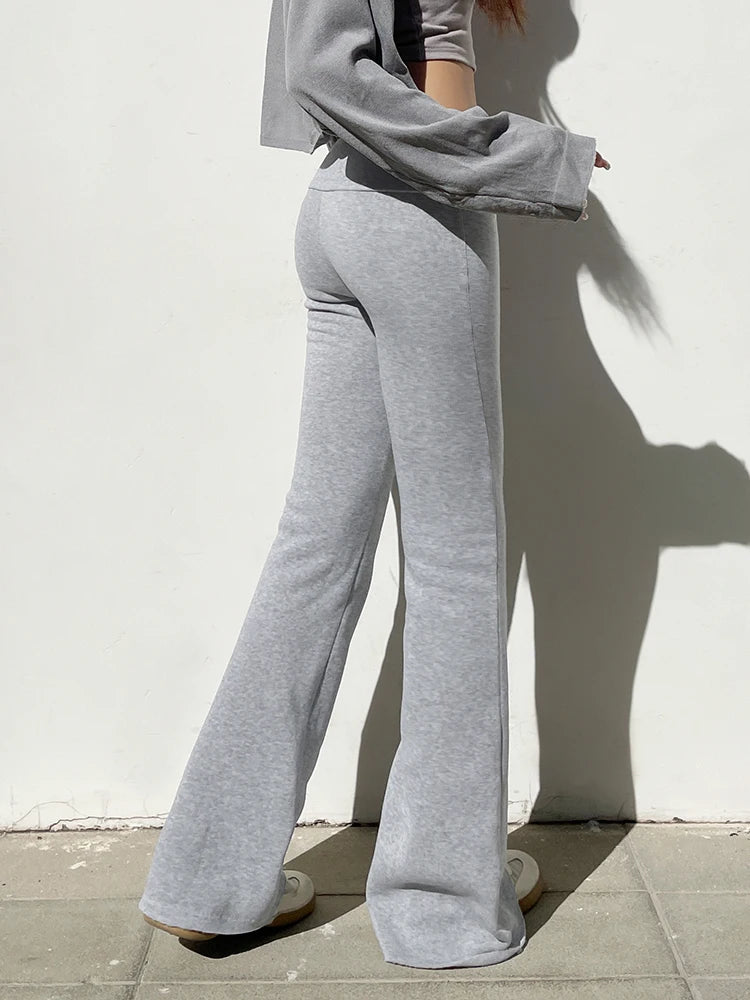 Sweetown Gray Slim Low Waist Casual Sweatpants For Women Black Solid Simple Basic Flared Pants Sports Jogging Trousers