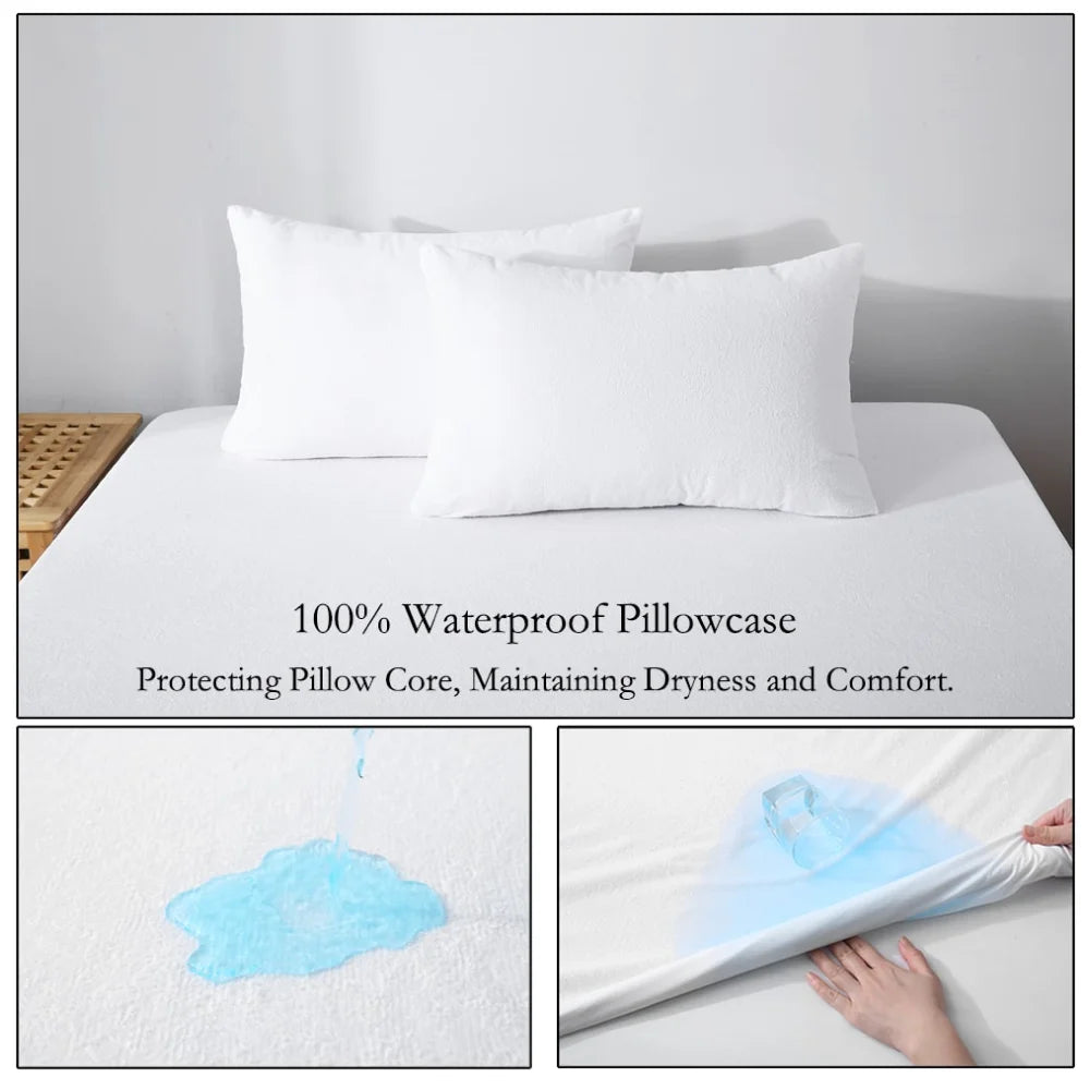 2pcs Waterproof Terry Cloth Pillowcases,Soft Breathable Knitted Pillow Cover, Noiseless, Suitable for Bedroom, Guest Room