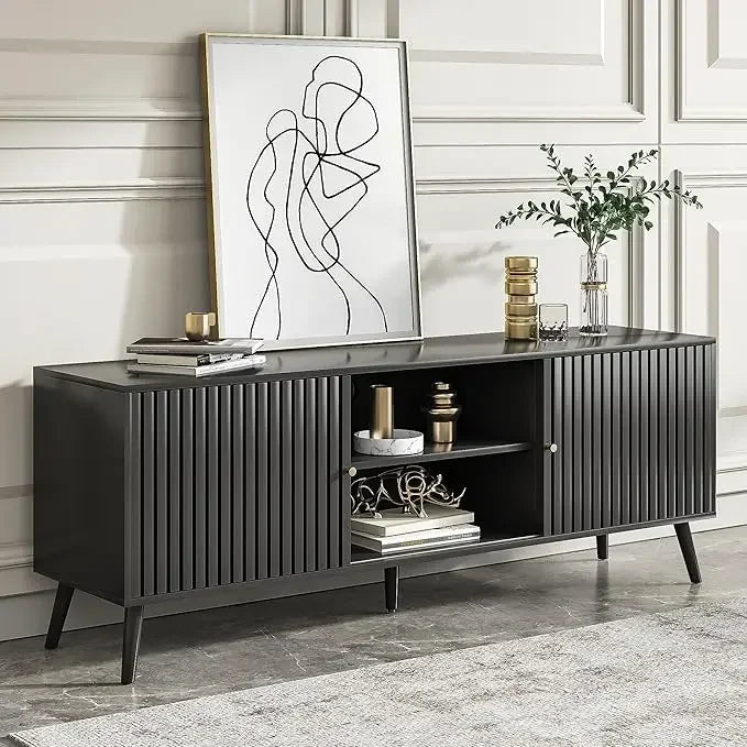 Mid Century Modern TV Stand for Televisions , with Sliding Doors and Storage, Television Stands, TV Consoles,