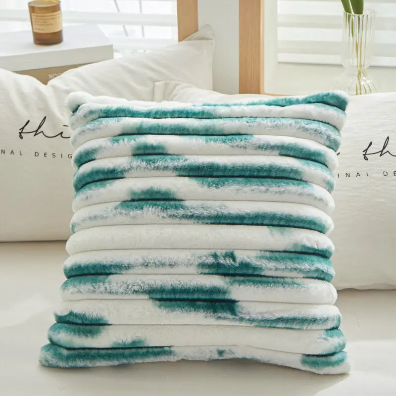 1pc Double-Sided Faux Fur Plush Cushion Cover for Sofa Fuzzy Striped Soft Throw Decorative Pillow Covers for Couch or Bedroom
