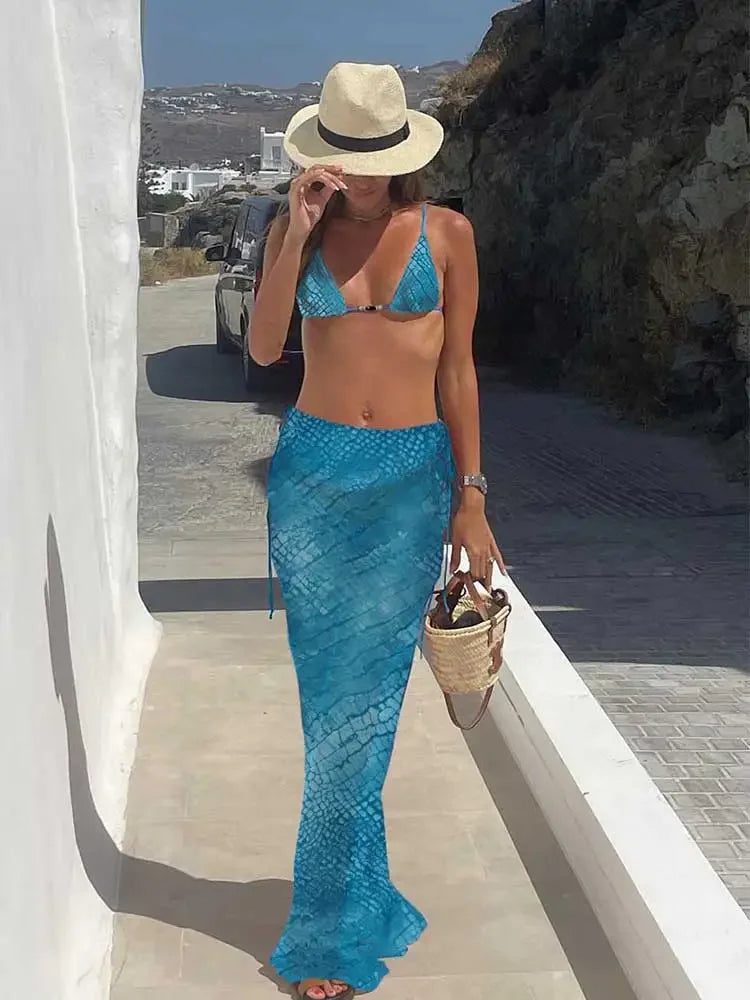 EDOLYNSA Sexy Zebra Stripes 3 Pieces Bikini Set 2024 Summer Beach Wear Triangle Bikinis Swimsuit Skirt Swimwear Cover-up A1554