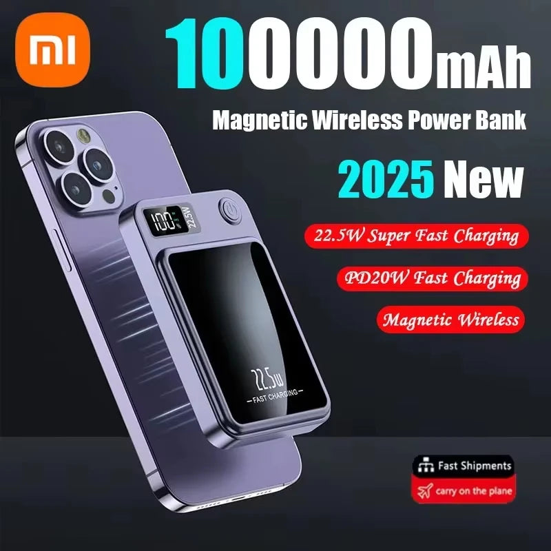 Xiaomi 100000mAh Magnetic Power Bank Wireless Fast Charger For Magsafe Portable Auxiliary Battery Pack For iphone Huawei Samsung