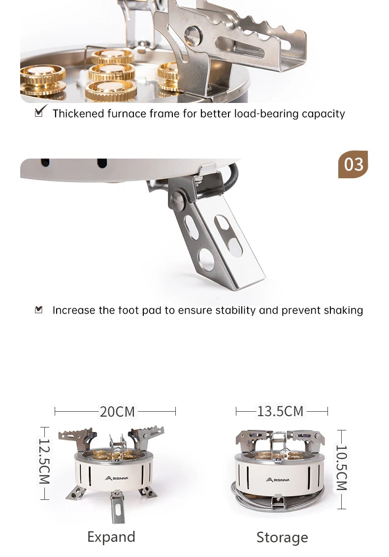 BISINNA Camping Gas Stove Portable Furnace Strong Firepower Burner Outdoor Barbecue Picnic Hiking Tourism Supplies