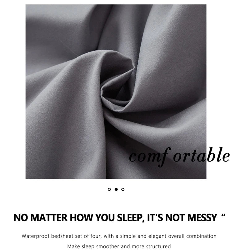 3/4pcs Solid Beding Set, Waterproof Fitted sheet & Bed Sheet & Pillowcases Soft, Queen, KIng, Full, Twin Size, White and Gray