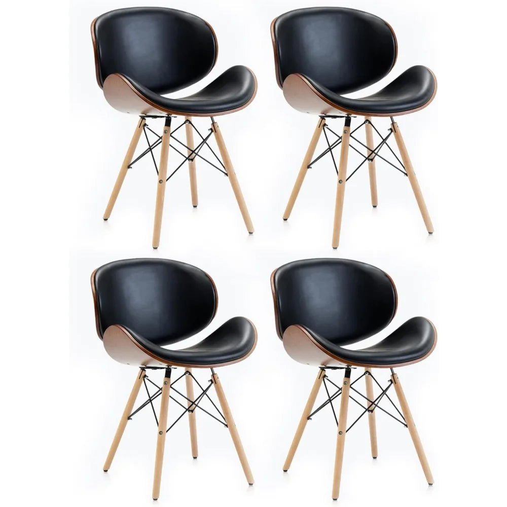 Modern Dining Chairs Upholstered Faux Leather Walnut Curved Contemporary Kitchen Dining Accent Chair Minimalist Vintage Style