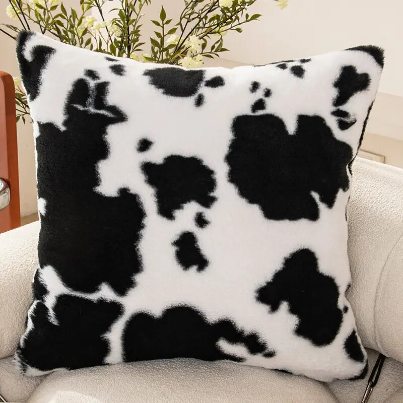 1pc Luxury Faux Fur Decorative Cushion Covers Cowhide Throw Soft Fluffy Plush Couch Throws Brindle Pillow Covers for Couch