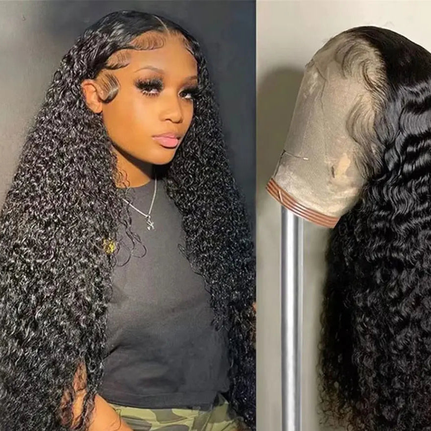 30 40 Inches Long HD Curly 13X6 Lace Frontal Wigs Curly Human Hair Wigs For Women Pre plucked Lace Front Human Hair Wigs 180%