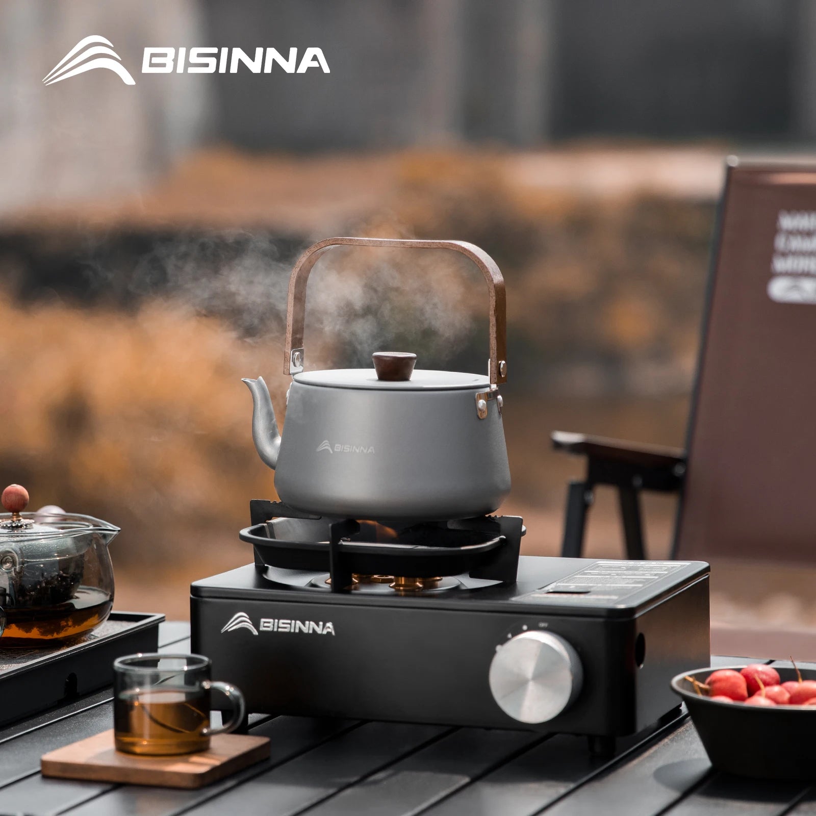 BISINNA 1.1L Camping Water Kettle Lightweight Portable Aluminum Alloy Teapot Outdoor Tourism Picnic Hiking Cookware