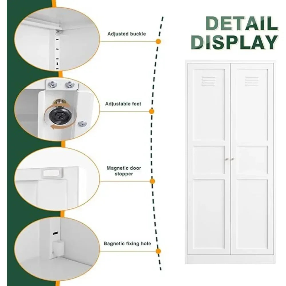 White Storage Cabinet with Feets-Metal Home Kitchen Pantry Cabinets with Doors and Adjustable Shelves,Organization Locker