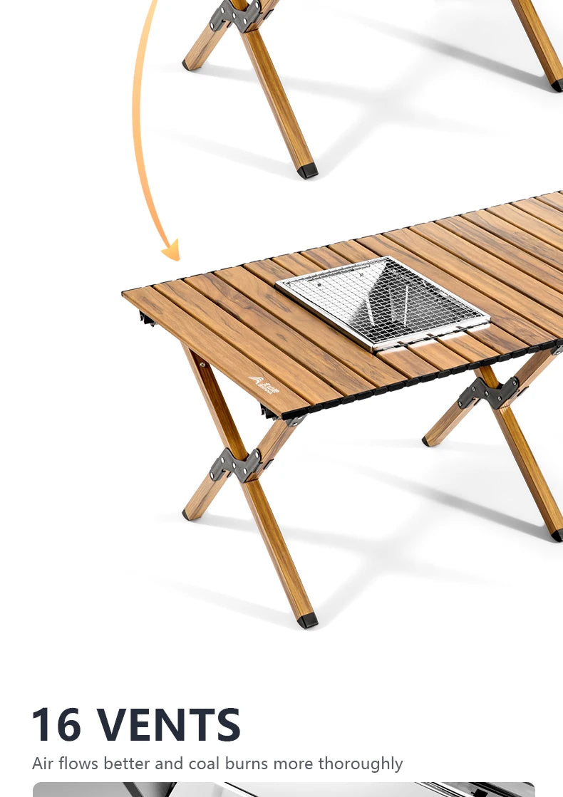 BISINNA Aluminum Alloy Custom Egg Roll Table Outdoor Folding Stove Boiling Tea Table Picnic Barbecue Wood Grain Egg Roll Table