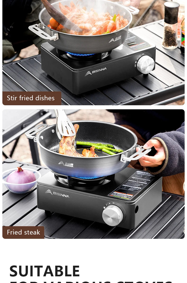 BISINNA Camping Cookware Set Outdoor Portable Tableware Pot Kettle Kitchen Equipment Frying Steaming Household Utensils Picnic