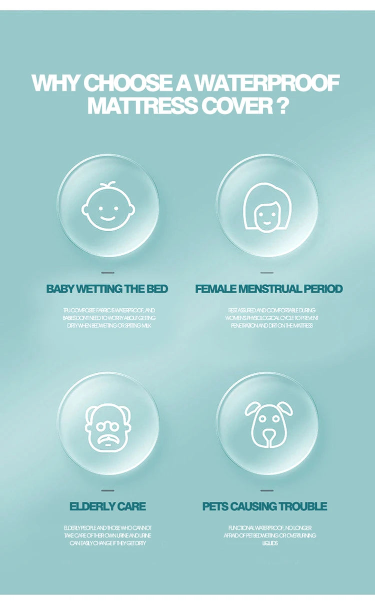 Waterproof Mattress Protector with Zipper Soft & Breathable Noiseless Mattress Cover for Single or Double Bed, Queen/King Size