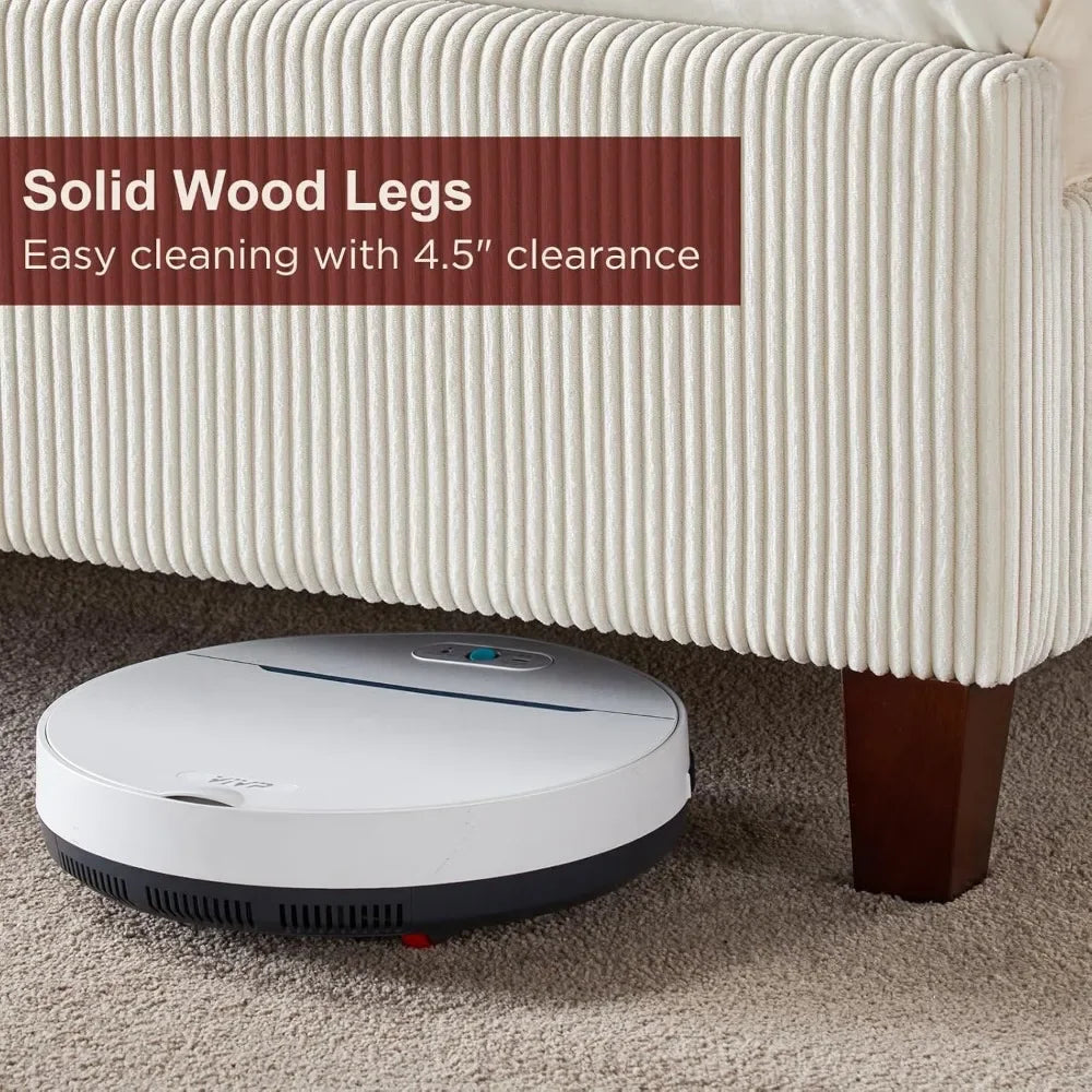 Corduroy Upholstered Bed Frame, Platform Bed with Vertical Stripe Wingback Headboard, No Box Spring Needed