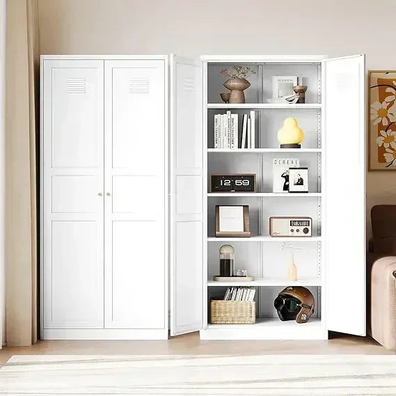 White Storage Cabinet with Feets-Metal Home Kitchen Pantry Cabinets with Doors and Adjustable Shelves,Organization Locker