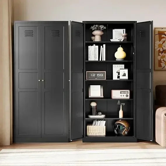 White Storage Cabinet with Feets-Metal Home Kitchen Pantry Cabinets with Doors and Adjustable Shelves,Organization Locker