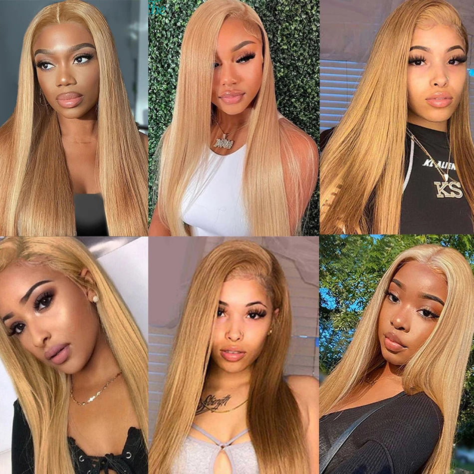 27 Honey Blonde Wig Human Hair Wig 13x4 HD Transparent Lace Front Human Hair Wigs Pre plucked Straight Human Hair Wig For Women