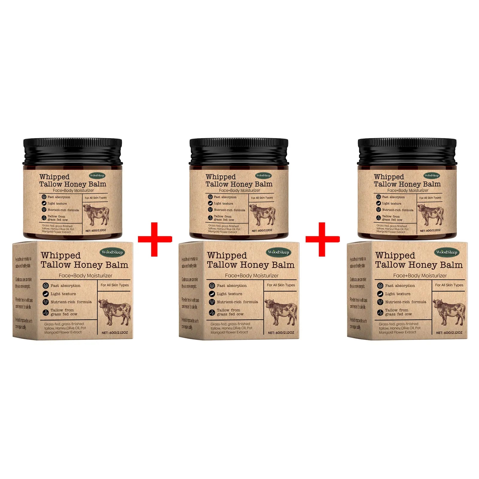 WoodSleep Beef Tallow Paste Deeply Moisturizer Brightening Wrinkle Remover Grass Fed Tallow Wild Honey Face Body Cream Skin Car