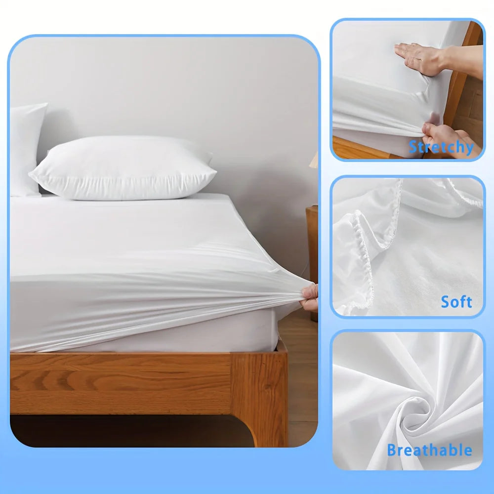 1pc Waterproof Jersey Knit Fitted Sheet, Stretch Breathable Bed Sheet Noiseless Mattress Cover for Bedroom 160x200cm