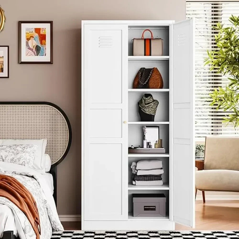 White Storage Cabinet with Feets-Metal Home Kitchen Pantry Cabinets with Doors and Adjustable Shelves,Organization Locker