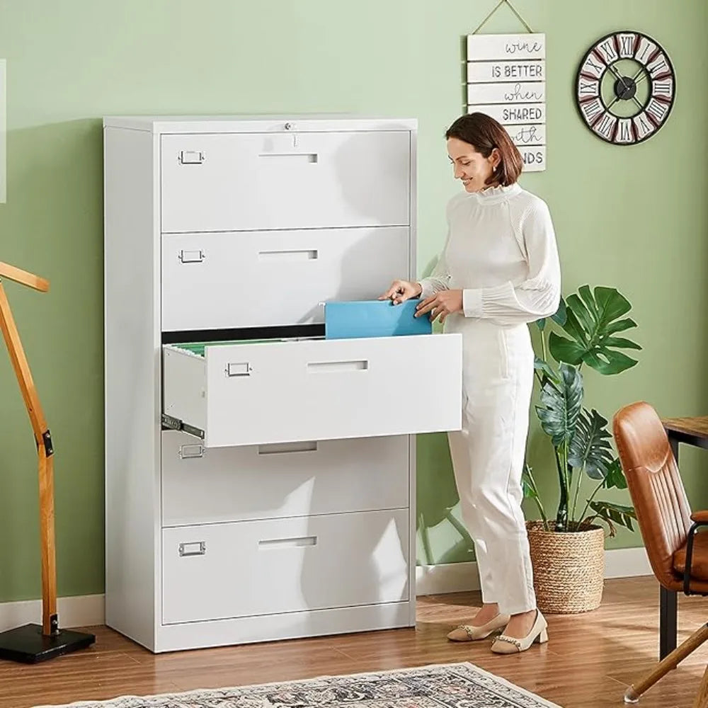 5 Drawer File Cabinet with Lock,Metal Lateral Filing Cabinets for Home Office Hanging Files Letter