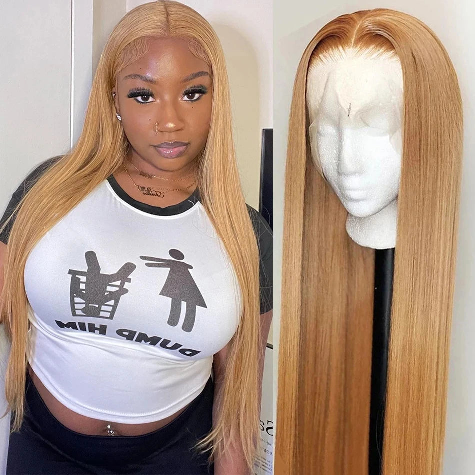 27 Honey Blonde Wig Human Hair Wig 13x4 HD Transparent Lace Front Human Hair Wigs Pre plucked Straight Human Hair Wig For Women