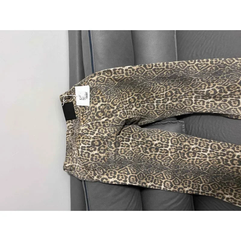 American Retro Leopard High Waist Baggy Jeans Women's Casual Pockets Hip-hop Pants 2024 Spring Y2K Oversiz Panther Denim Trouser