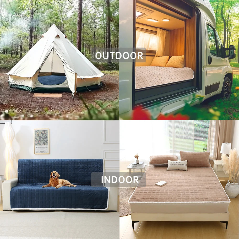 1pc Velvet Quilted Mattress Topper with Elastic Band, Thickened Warm Non-Slip Mattress Cover for Bed Sleeping, Camping, Floor