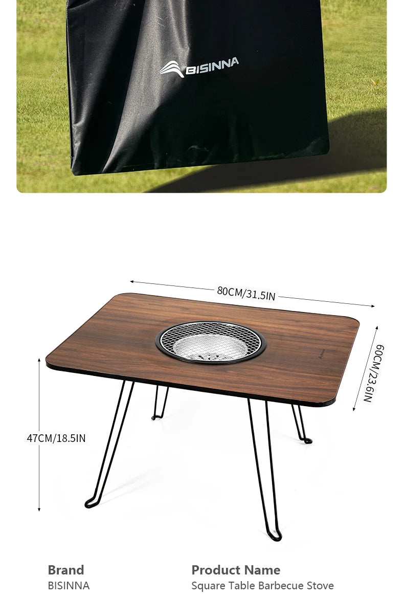 BISINNA Outdoor Folding Barbeque Stove Portable Camping BBQ Charcoal Grill With Widen Desktop Patio Tea Boiling
