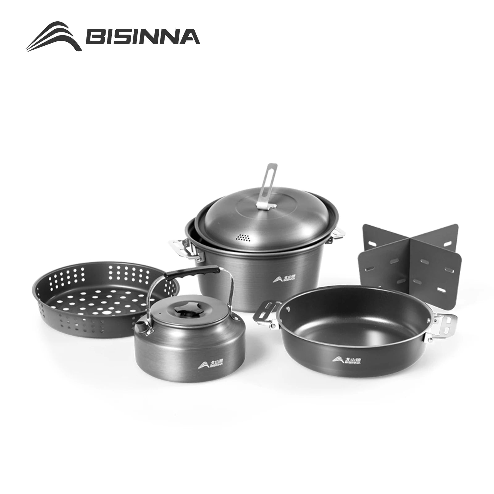 BISINNA Camping Cookware Set Outdoor Portable Tableware Pot Kettle Kitchen Equipment Frying Steaming Household Utensils Picnic