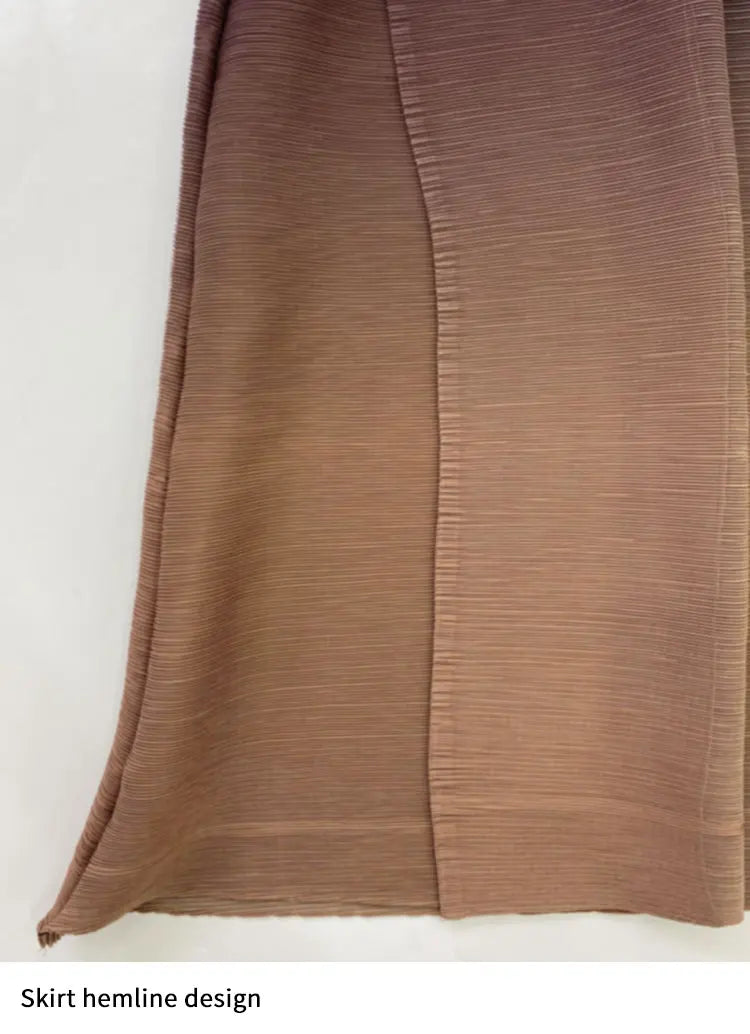 Miyake Pleated Gradient Turndown Collar Lantern Long Sleeve Jacket Women 2024 New Original Designer Abaya Fashion Long Coats