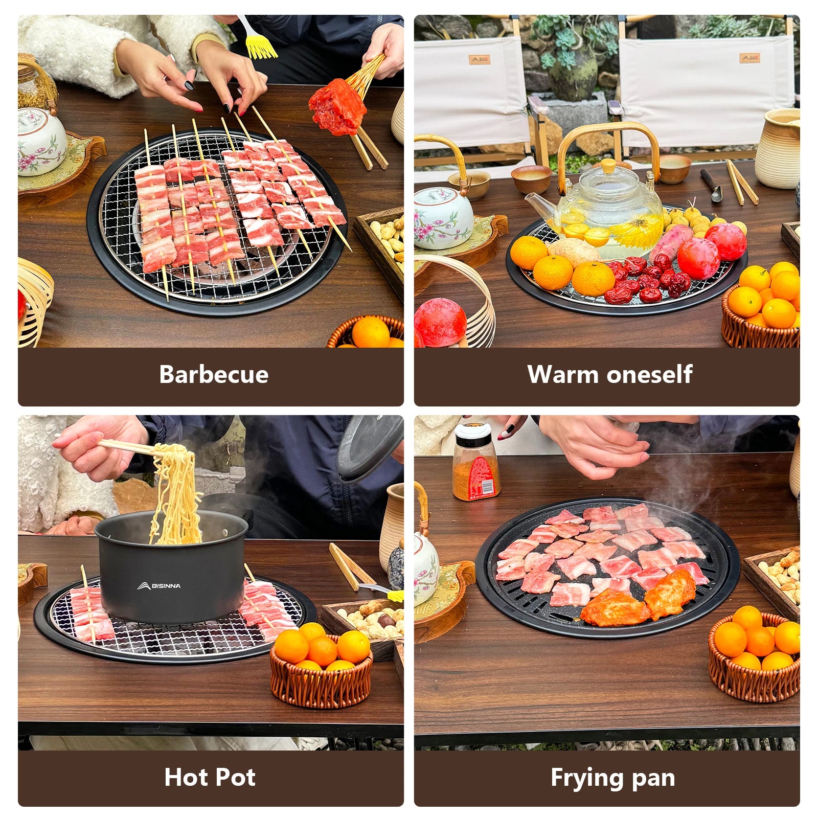 BISINNA Outdoor Folding Barbeque Stove Portable Camping BBQ Charcoal Grill With Widen Desktop Patio Tea Boiling