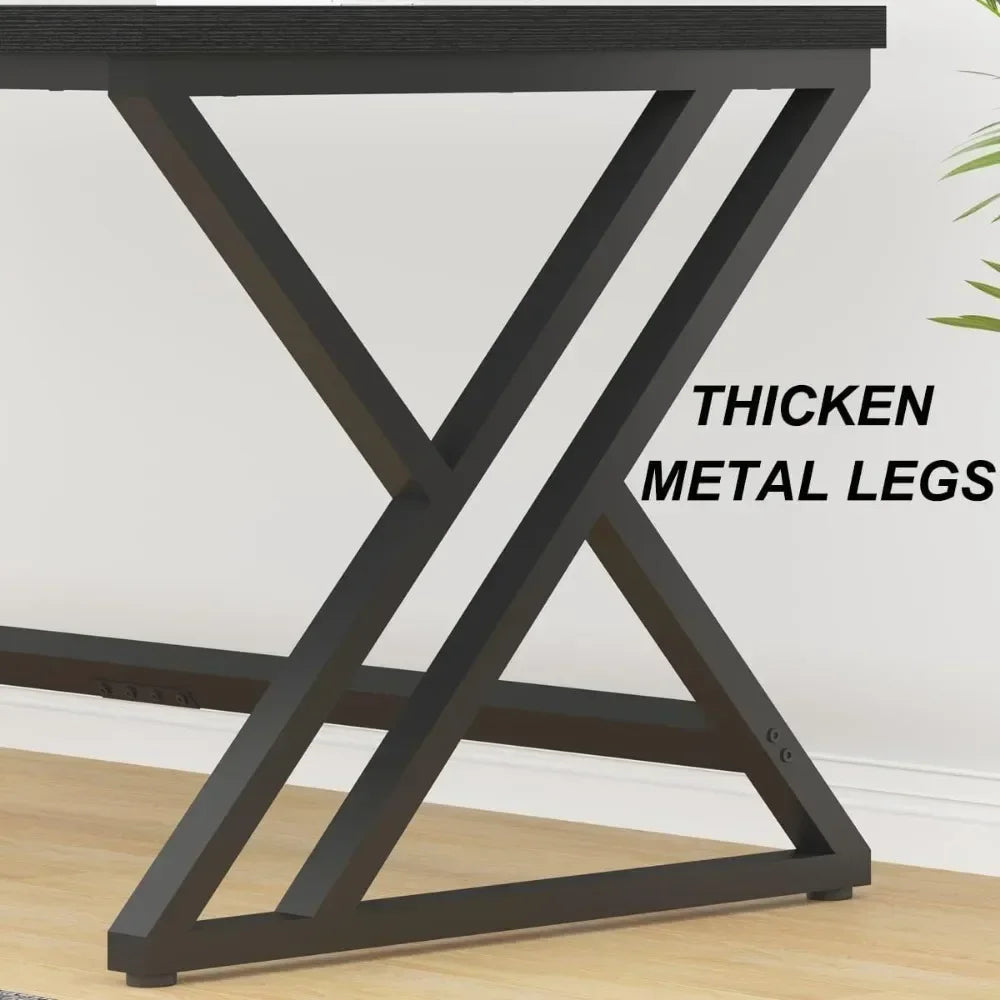 70.8" Black Computer Desk, Large Industrial Pc Study Home Office Desk, Long Modern Wood Gaming Work Writing Desk