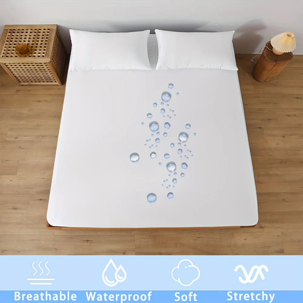 1pc Waterproof Jersey Knit Fitted Sheet, Stretch Breathable Bed Sheet Noiseless Mattress Cover for Bedroom 160x200cm