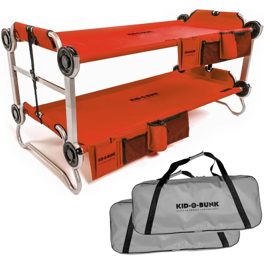 Youth Kid-O-Bunk 2 Person Bench Bunked Double Bunk Bed Cots with 2 Side Organizers and Carry Bags for Outdoor Camping Trips