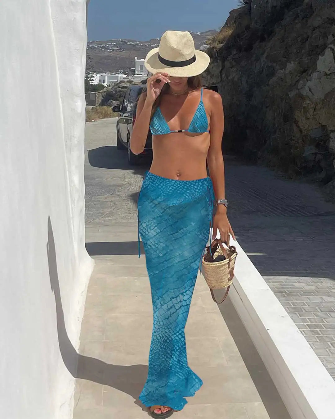 EDOLYNSA Sexy Zebra Stripes 3 Pieces Bikini Set 2024 Summer Beach Wear Triangle Bikinis Swimsuit Skirt Swimwear Cover-up A1554