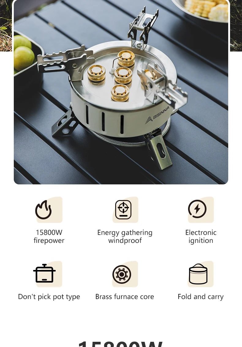 BISINNA Camping Gas Stove Portable Furnace Strong Firepower Burner Outdoor Barbecue Picnic Hiking Tourism Supplies