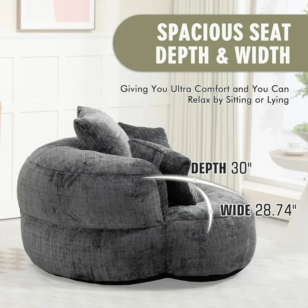 Bean Bag Chair Sofa with Pillows, Beanbag Lazy Chair for Living Room, Stuffed Round Sofa Chair Fluffy Sofa Bed