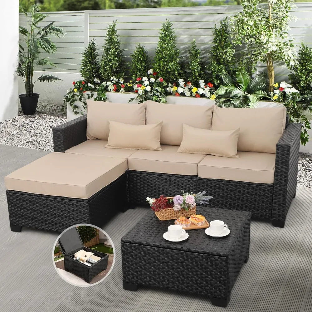 Outdoor Furniture Set 3 Pieces Wicker Patio Furniture Outdoor Sectional Patio Couch Outdoor Coffee Table with Waterproof Covers
