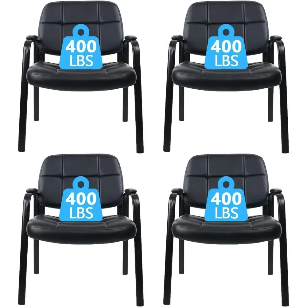 Big & Tall 400 lbs Waiting Room Guest Chair, Leather Office Reception Chair No Wheels with Padded Arms for Elderly Home Desk