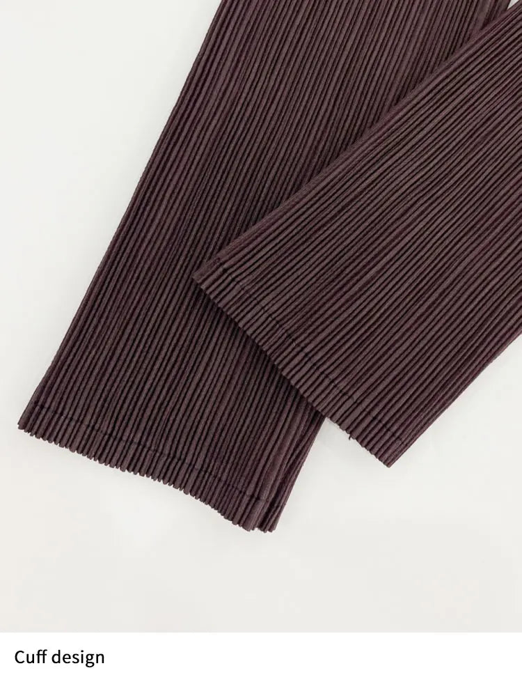 Miyake Pleated Gradient Turndown Collar Lantern Long Sleeve Jacket Women 2024 New Original Designer Abaya Fashion Long Coats