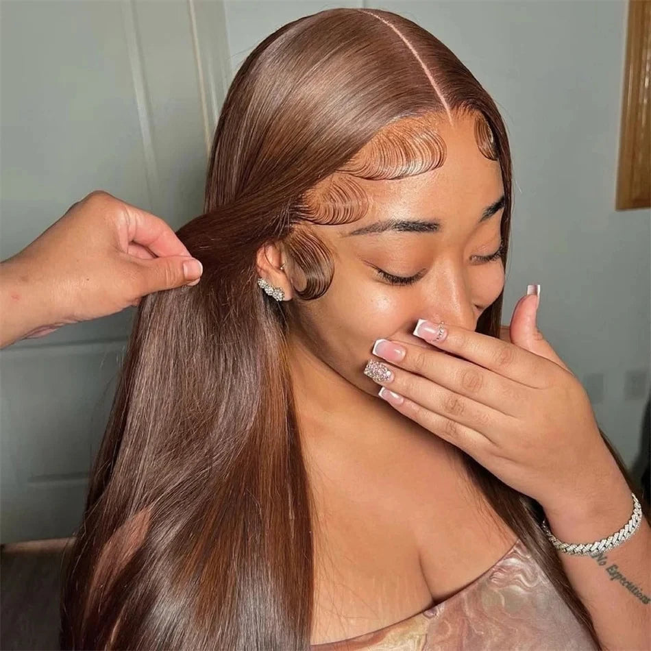 4 Chocolate Brown Human Hair Wigs Brazilian Straight Lace Front Human Hair Wigs For Women 13x6 Transparent HD Lace Frontal Wigs
