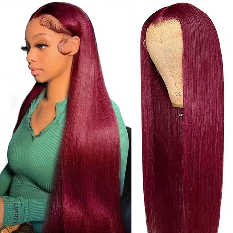 99J Human Hair Wigs For Women 13x6 HD Lace Frontal Human Hair Wigs Pre plucked Burgundy Straight Human Hair Lace Front Wigs